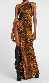 LEOPARD HIGH SPLIT MAXI DRESS