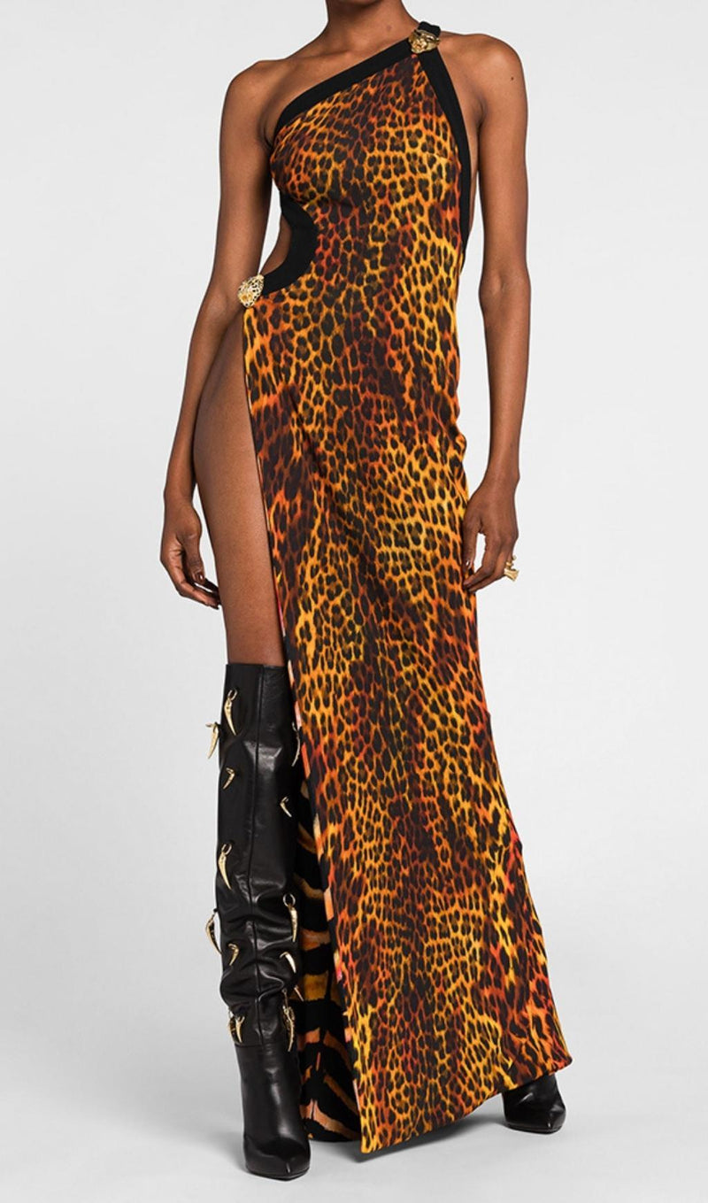 LEOPARD HIGH SPLIT MAXI DRESS