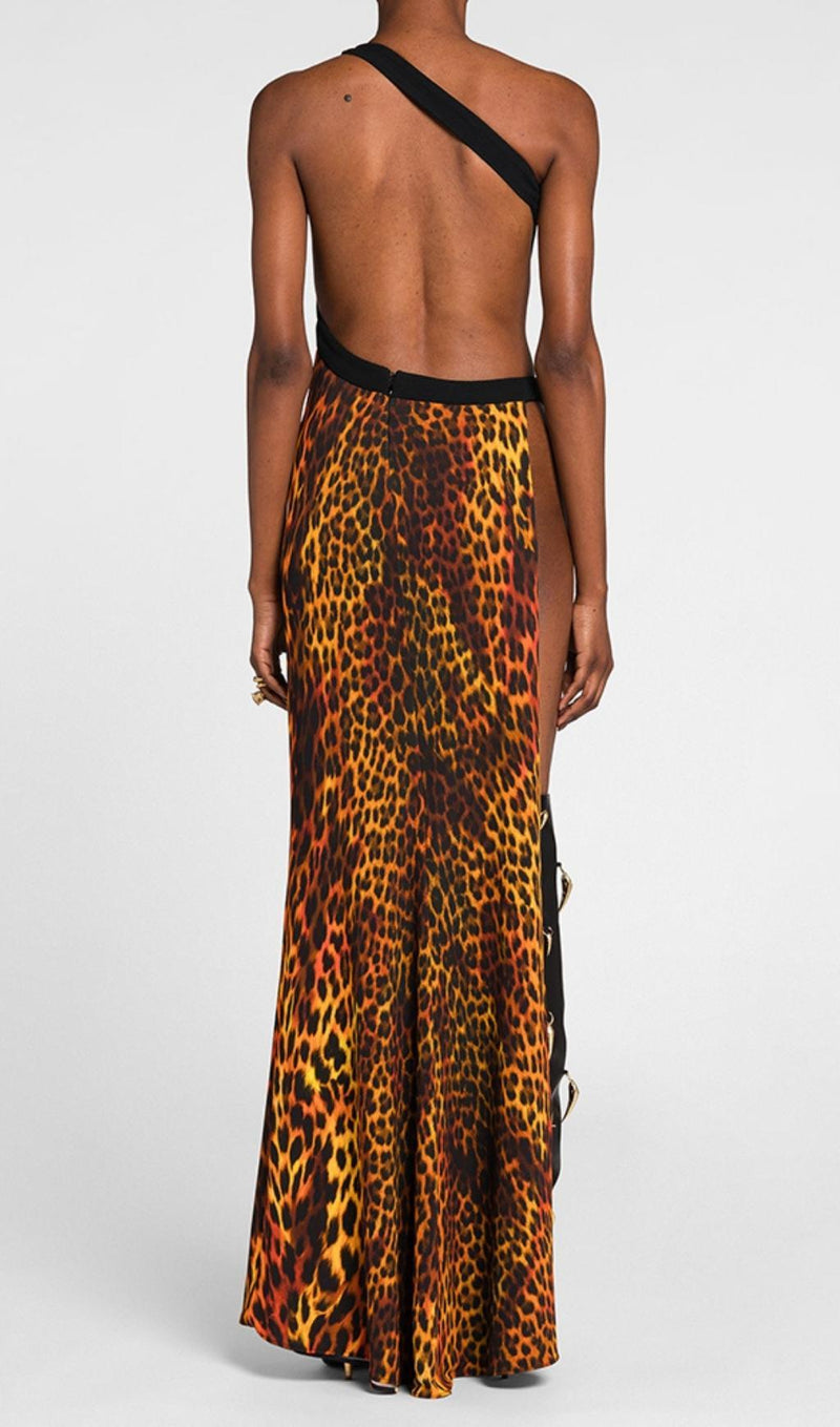 LEOPARD HIGH SPLIT MAXI DRESS