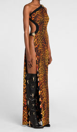 LEOPARD HIGH SPLIT MAXI DRESS