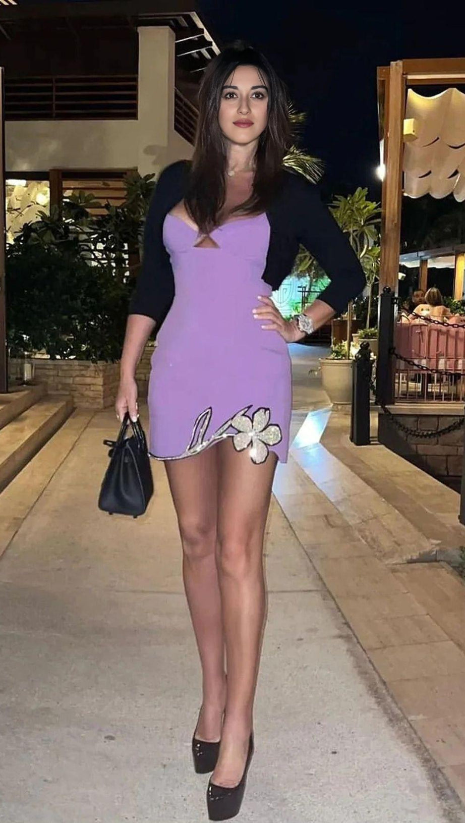 MINI ABITO CON FIORI DI CRISTALLO VIOLA 