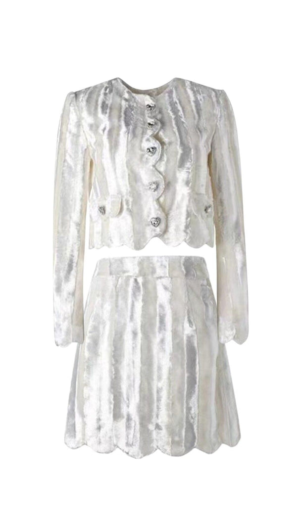 AIIZIE VELVET RHINESTONE BUCKLE WHITE SUITS DIAMOND MINI TWO-PIECE - product image