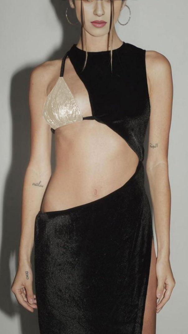 AIIZIE SPLIT MAXI DRESS IN BLACK OR BEIGE - product image