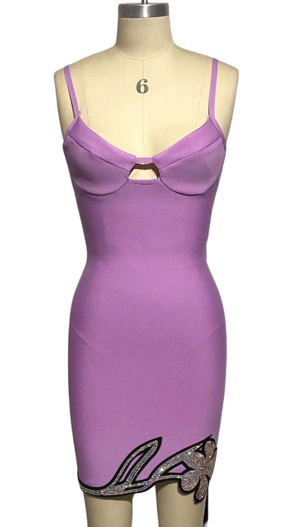 AIIZIE CRYSTAL FLOWER MINI DRESS IN PURPLE - product image