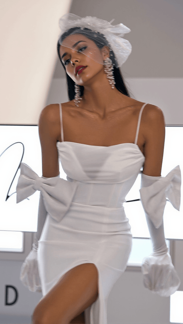 AIIZIE KODY BOW BACK BANDAGE DRESS WITH GLOVES - product image