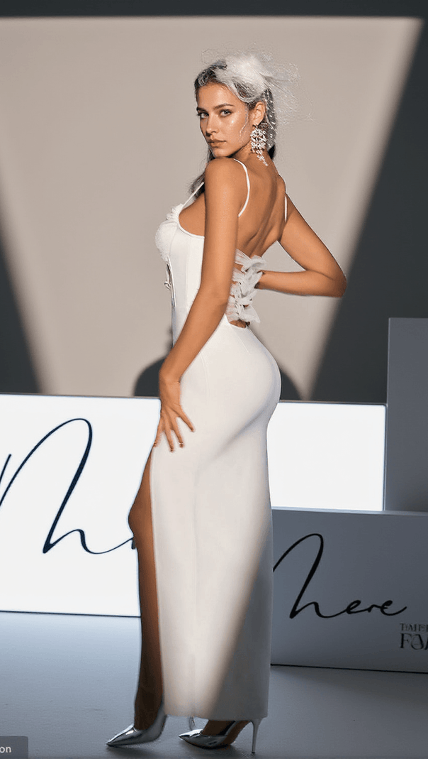 AIIZIE KODY BOW BACK BANDAGE DRESS WITH GLOVES - product image