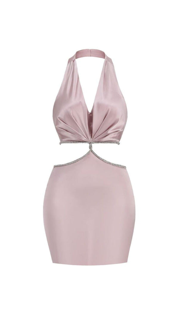 AIIZIE CROSS OVER CUT OUT SATIN MINI DRESS IN PINK - product image