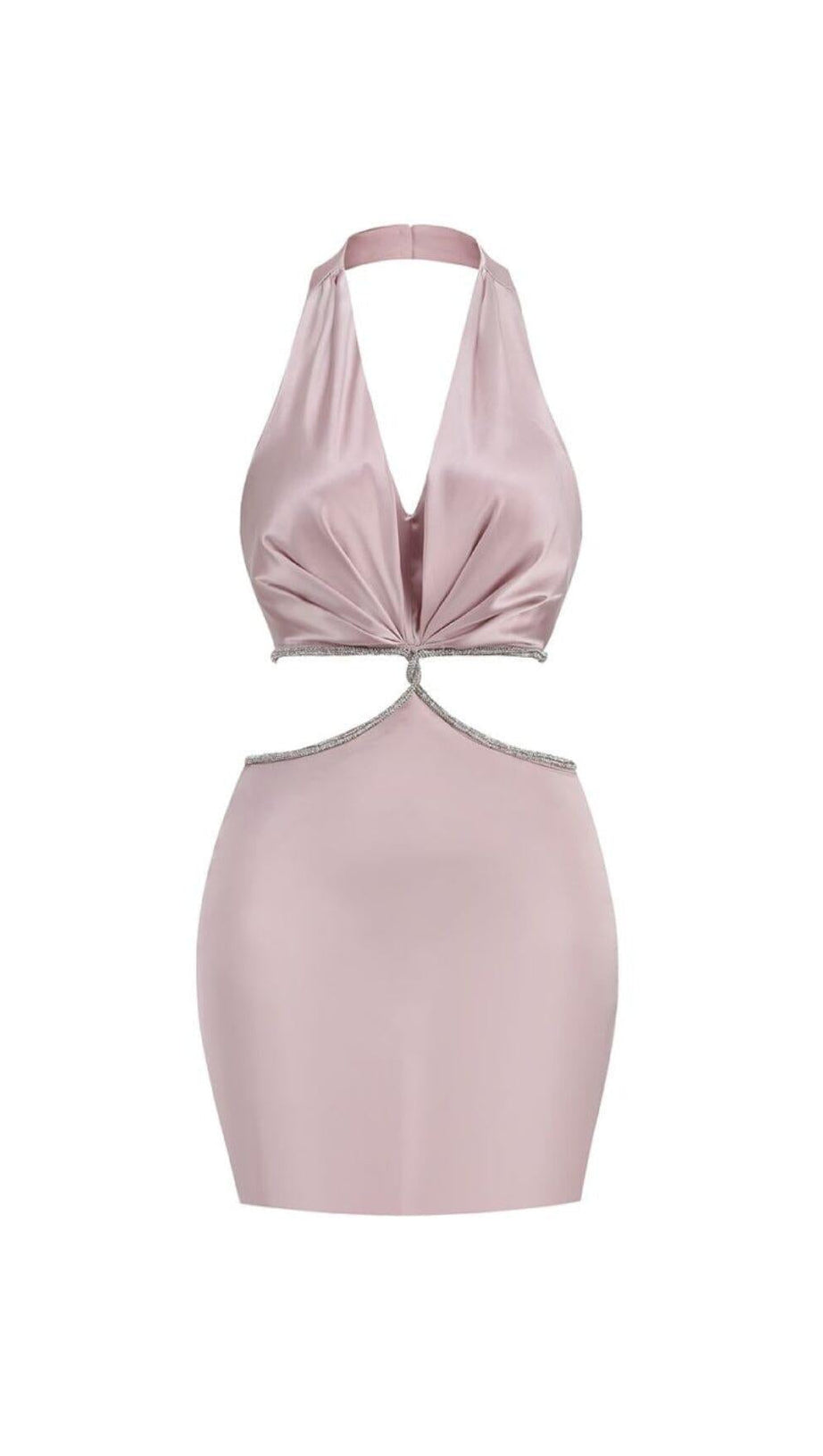 CROSS OVER CUT OUT SATIN MINI DRESS IN PINK