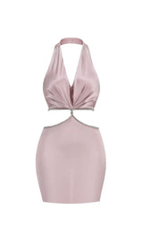 CROSS OVER CUT OUT SATIN MINI DRESS IN PINK