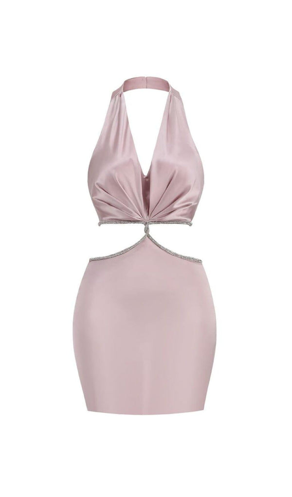 CROSS OVER CUT OUT SATIN MINI DRESS IN PINK