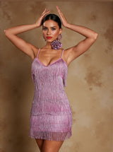 Estrella Spaghetti Glitter Fringe Mini Dress