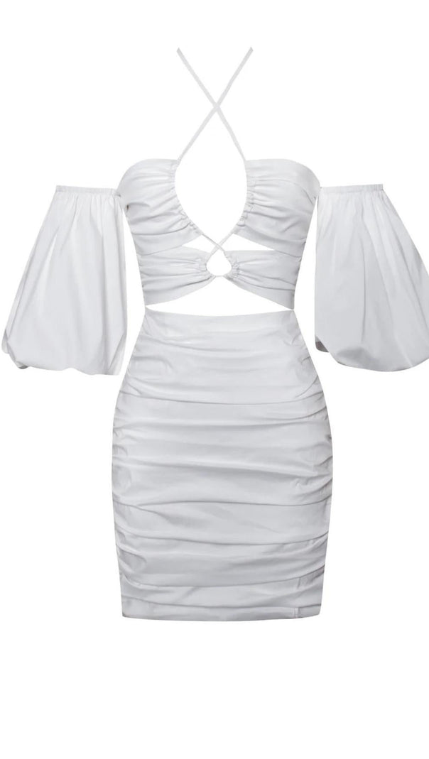 AIIZIE BUBBLE SLEEVE MINI DRESS IN WHITE - product image