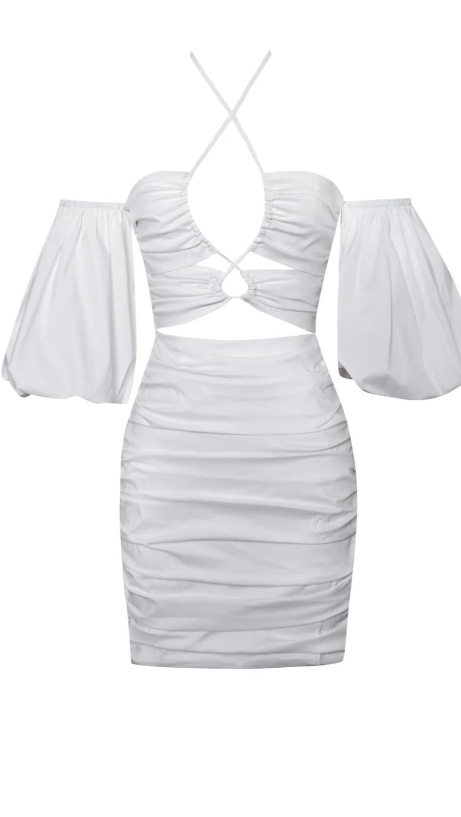 BUBBLE SLEEVE MINI DRESS IN WHITE