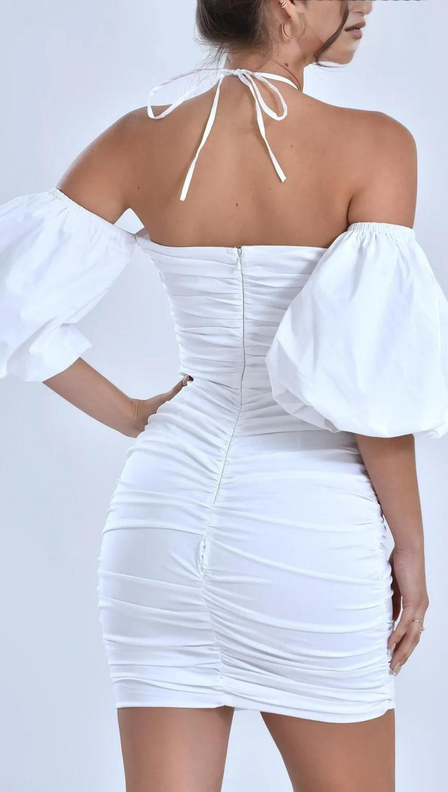 BUBBLE SLEEVE MINI DRESS IN WHITE