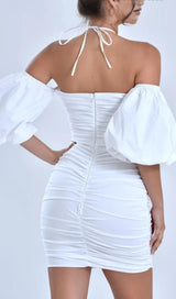 BUBBLE SLEEVE MINI DRESS IN WHITE