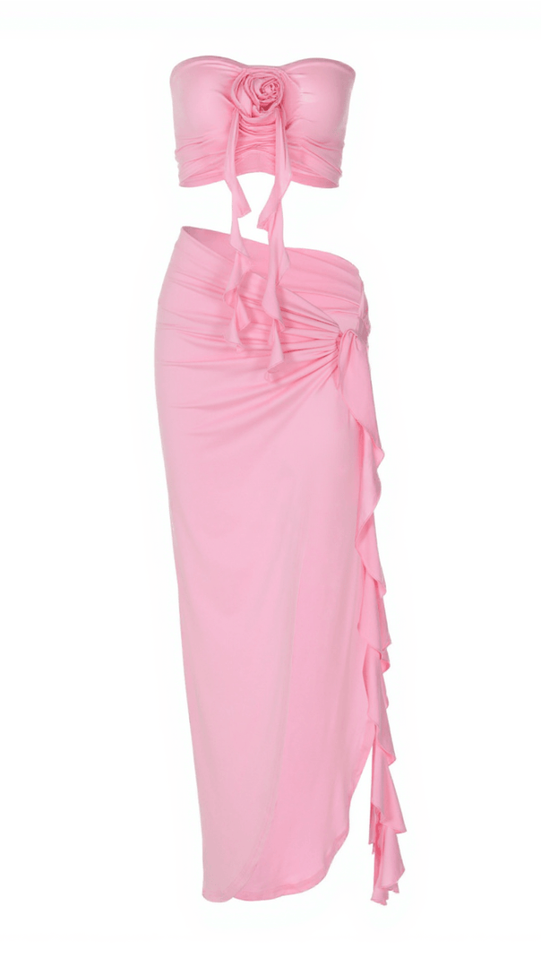 AIIZIE ARRIETTY FLOWER DRAPED SPLIT SKIRT SET IN PINK - product image