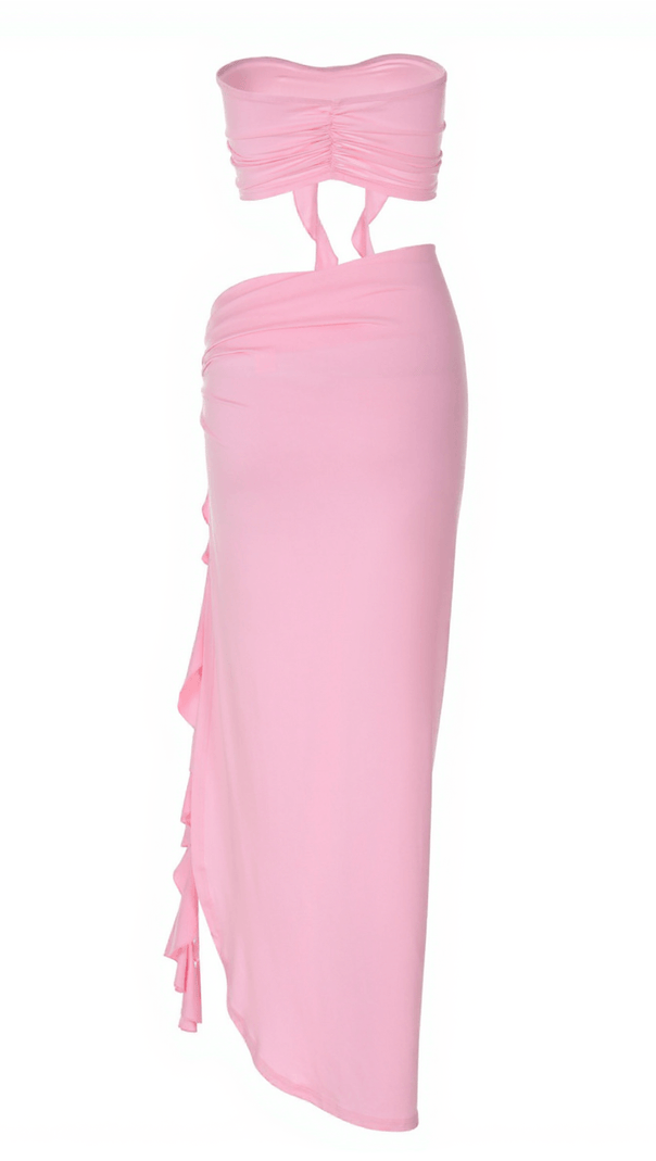 AIIZIE ARRIETTY FLOWER DRAPED SPLIT SKIRT SET IN PINK - product image