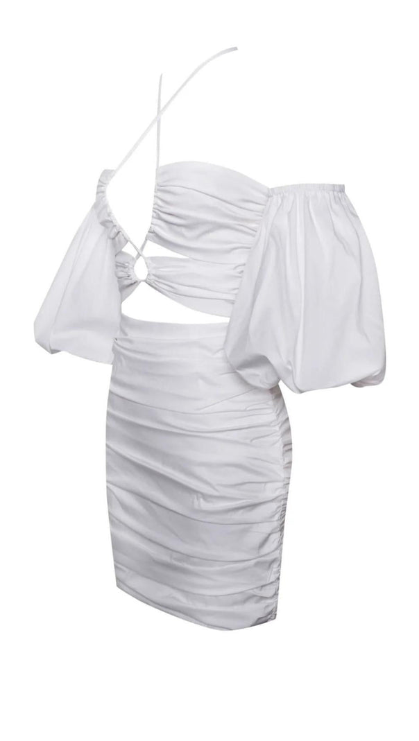 AIIZIE BUBBLE SLEEVE MINI DRESS IN WHITE - product image