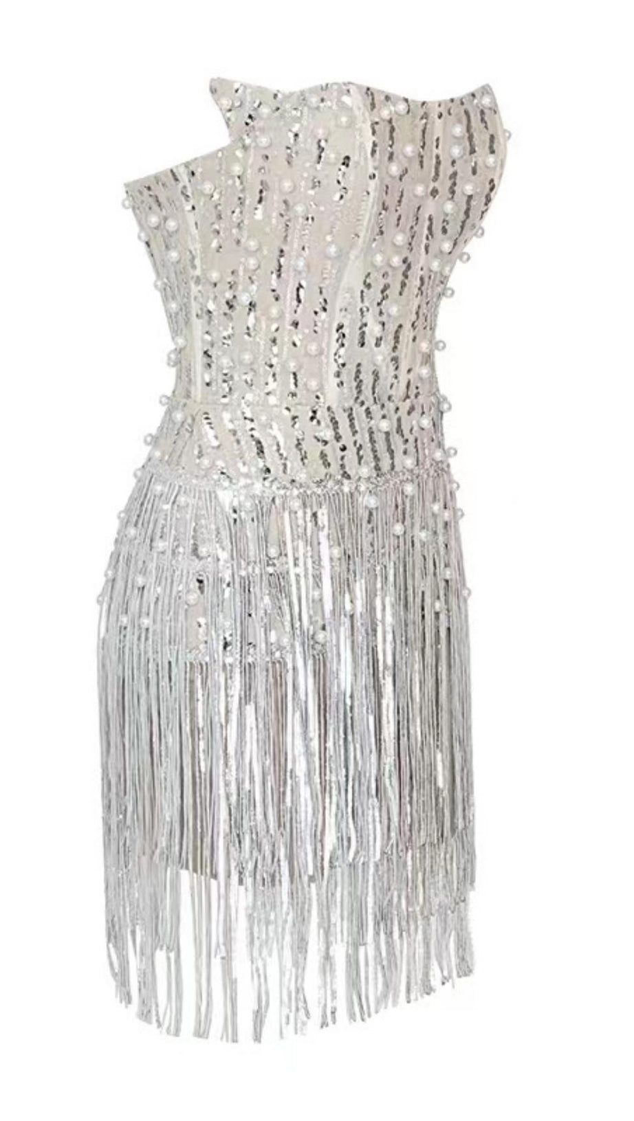 STRAPLESS MIDI DRESS IN WHITE