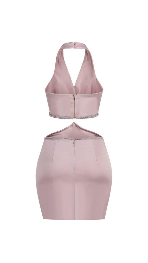 AIIZIE CROSS OVER CUT OUT SATIN MINI DRESS IN PINK - product image