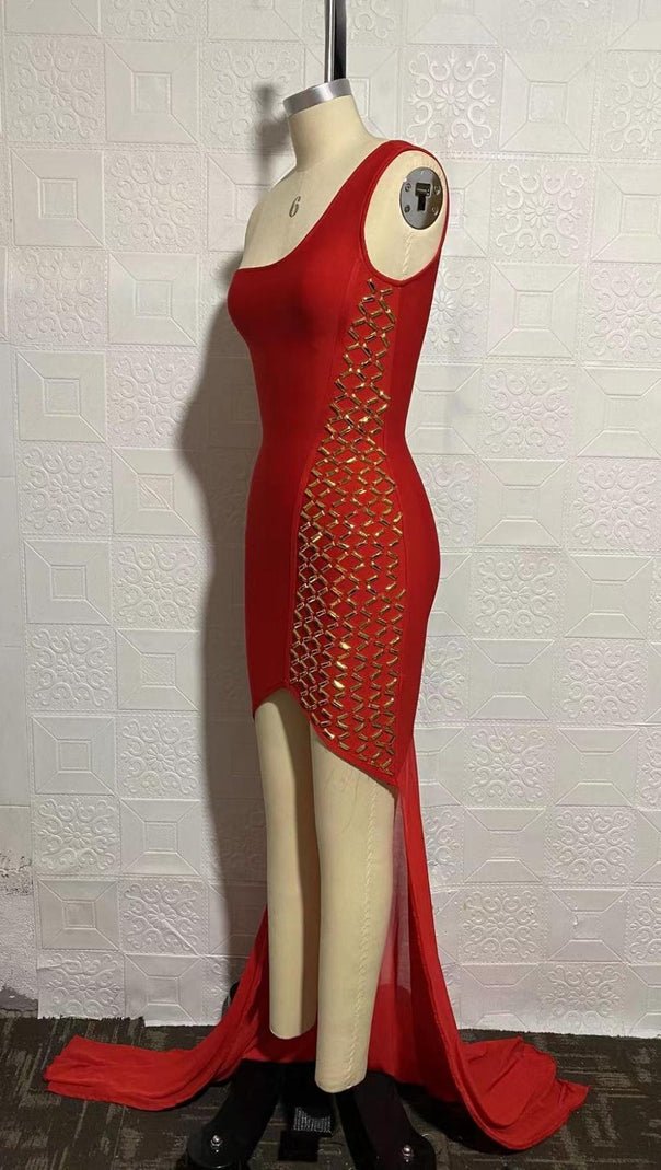 ONE-SHOULDER-MAXIKLEID IN ROT