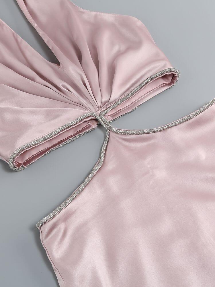 CROSS OVER CUT OUT SATIN MINI DRESS IN PINK