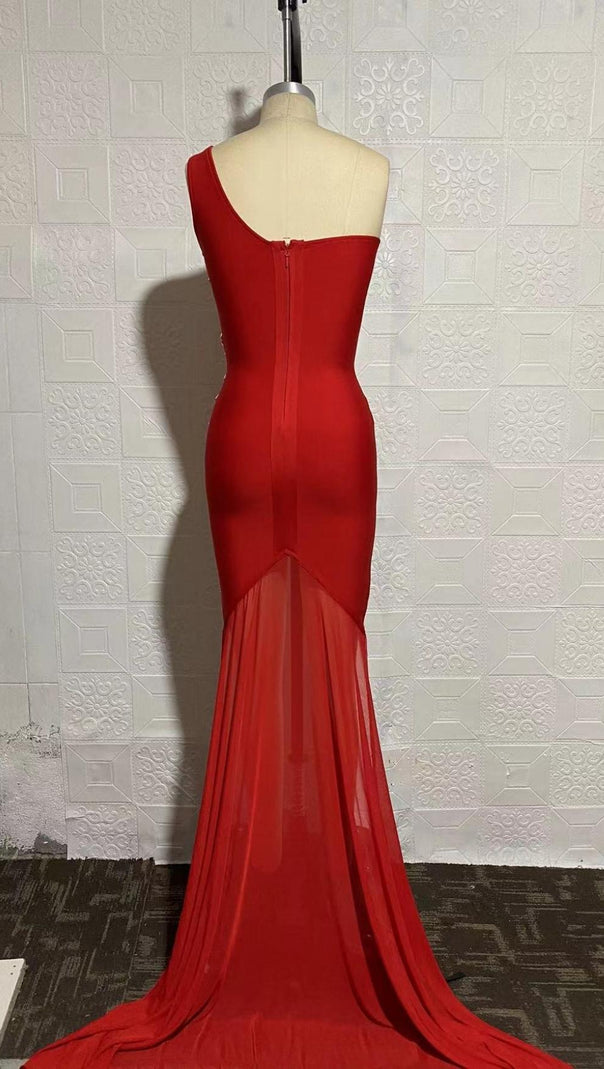 ONE-SHOULDER-MAXIKLEID IN ROT