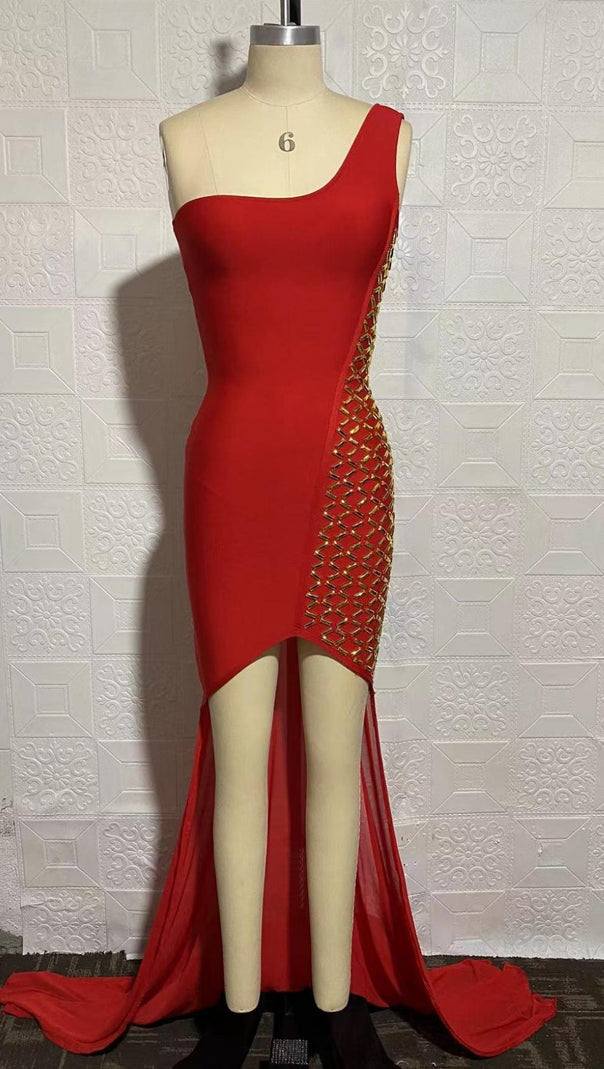 ONE-SHOULDER-MAXIKLEID IN ROT