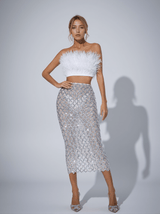 Ansley Strapless Feather Mesh Skirt Set In White