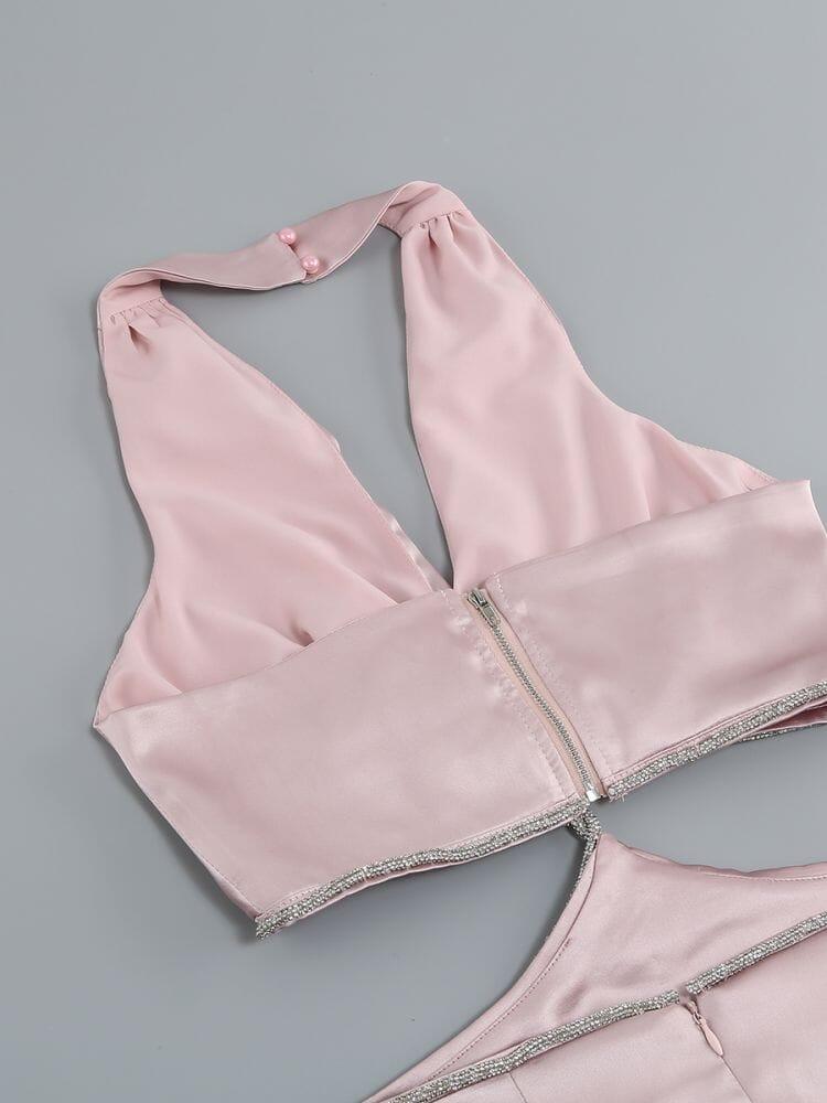 AIIZIE CROSS OVER CUT OUT SATIN MINI DRESS IN PINK - product image