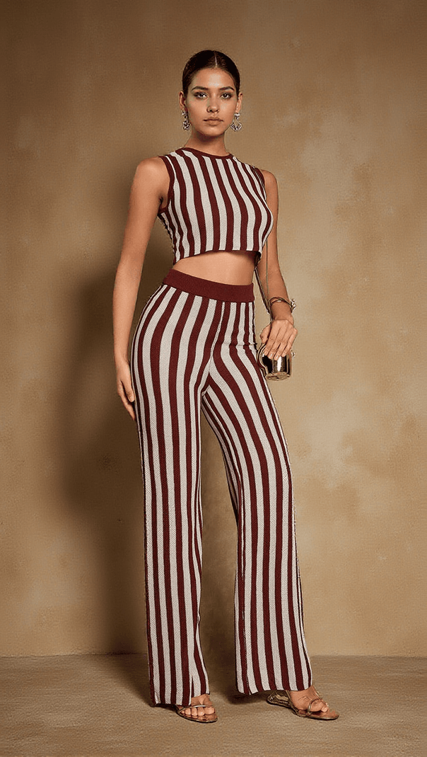 AIIZIE EURYDICE STRIPE KNITTED PANTS SET - product image