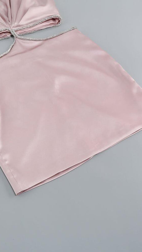 CROSS OVER CUT OUT SATIN MINI DRESS IN PINK