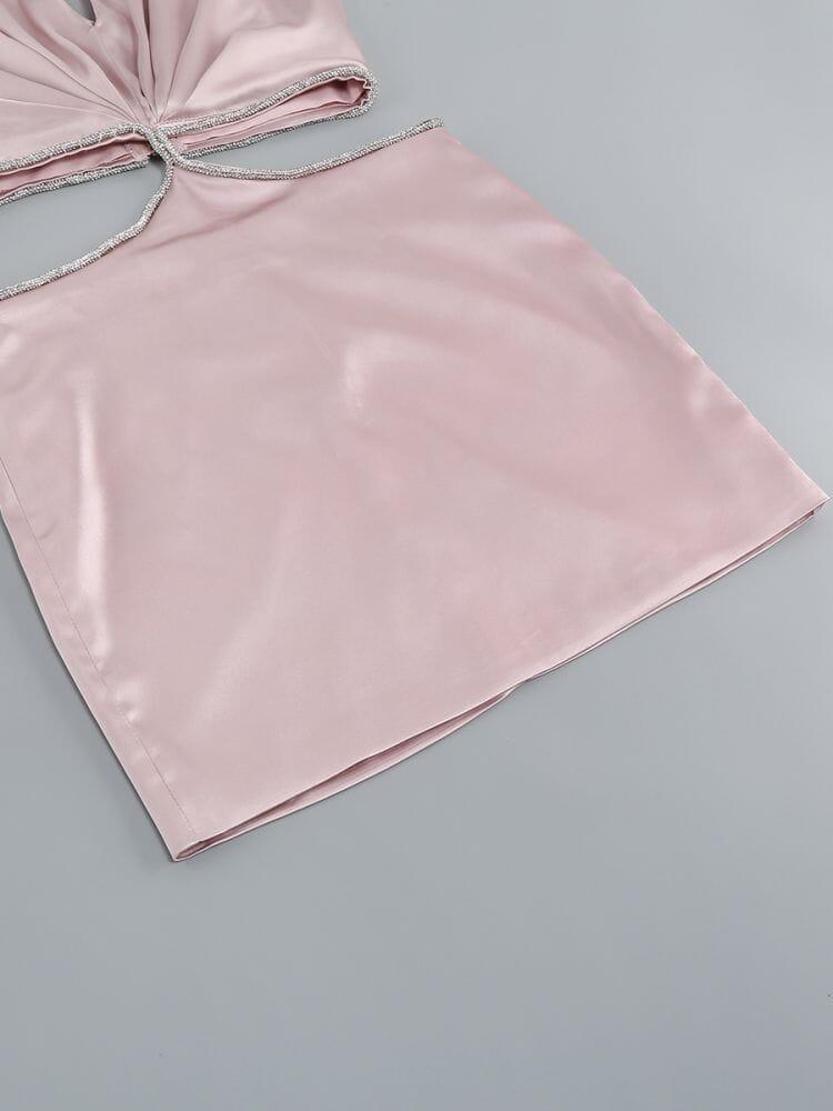 AIIZIE CROSS OVER CUT OUT SATIN MINI DRESS IN PINK - product image