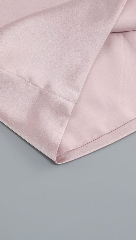 CROSS OVER CUT OUT SATIN MINI DRESS IN PINK