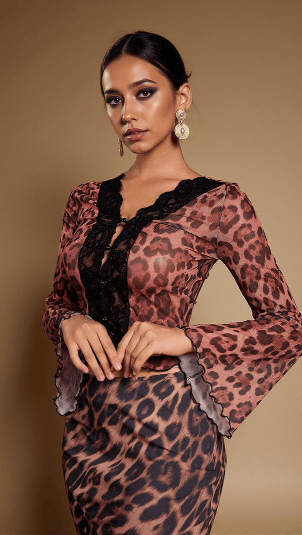 AIIZIE ELESTREN FLOUNCE SLEEVE LEOPARD TOP - product image