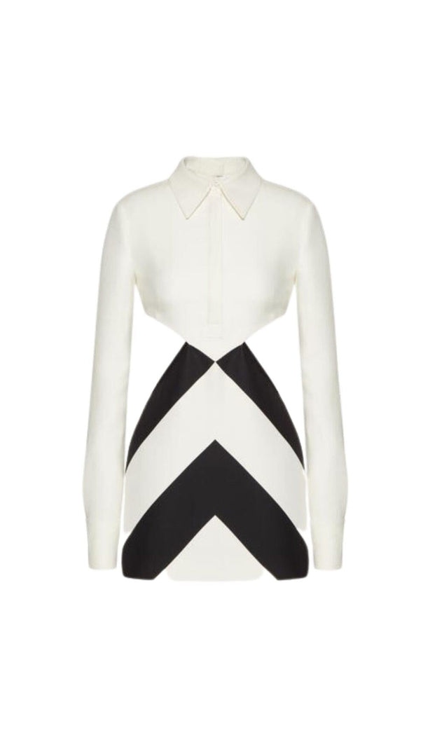 AIIZIE CREW NECK SHORT STRIPES WOOL SILK LONG SLEEVES MINI DRESS - product image