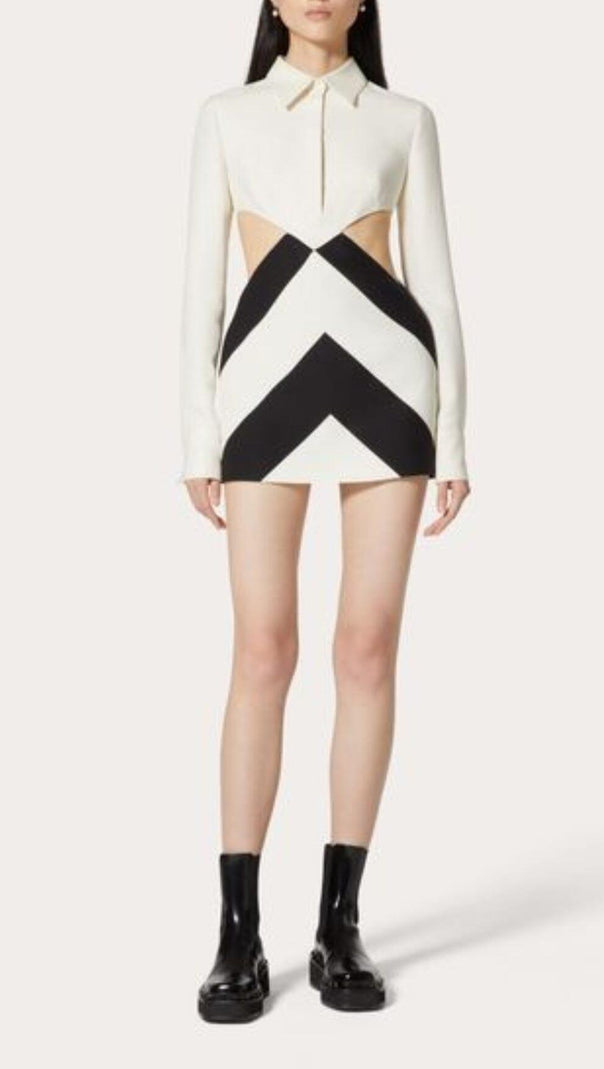 AIIZIE CREW NECK SHORT STRIPES WOOL SILK LONG SLEEVES MINI DRESS - product image