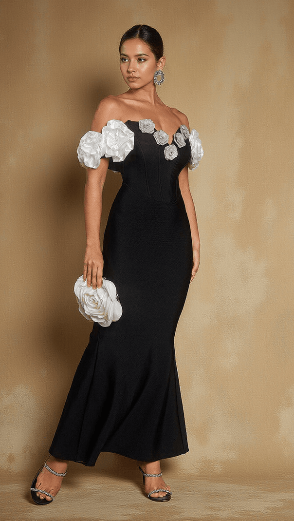 AIIZIE EVIAN OFF SHOULDER FLOWER BANDAGE MAXI DRESS - product image