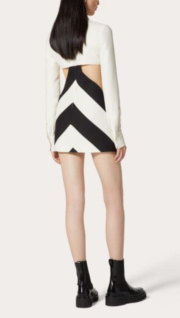 AIIZIE CREW NECK SHORT STRIPES WOOL SILK LONG SLEEVES MINI DRESS - product image