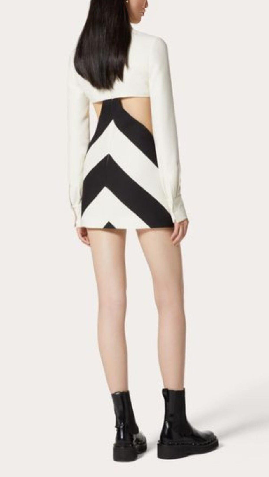 CREW NECK SHORT STRIPES  WOOL SILK LONG SLEEVES MINI DRESS