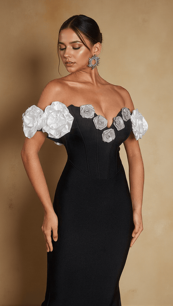 AIIZIE EVIAN OFF SHOULDER FLOWER BANDAGE MAXI DRESS - product image