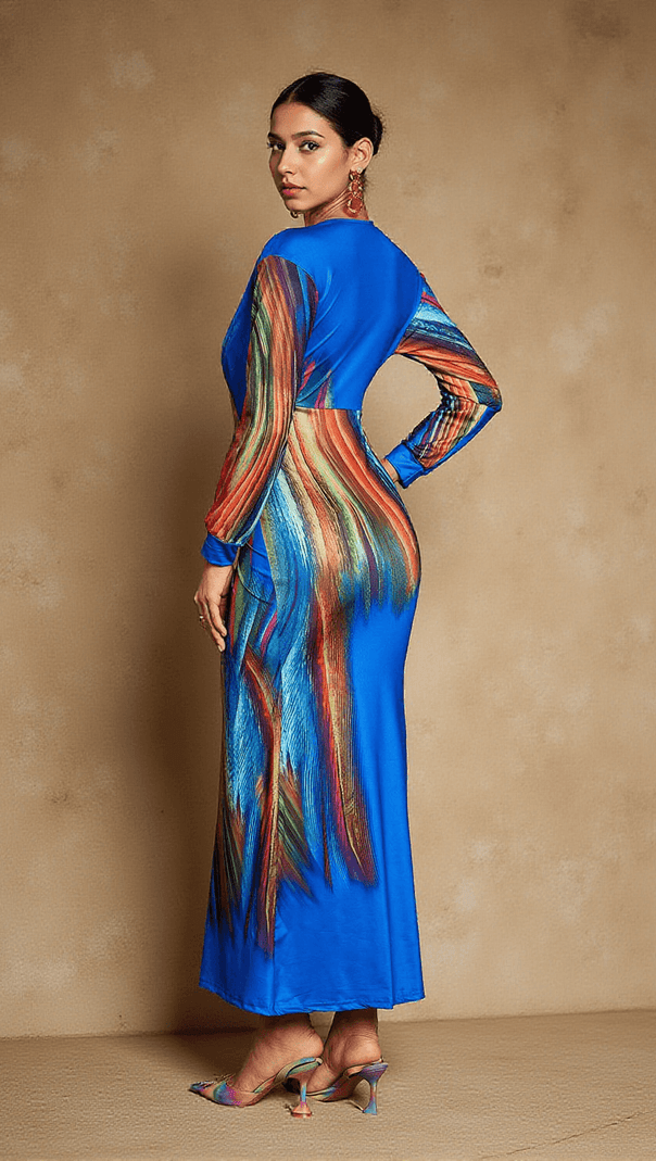 AIIZIE SUZANNE V NECK PRINTED SATIN MIDI DRESS - product image