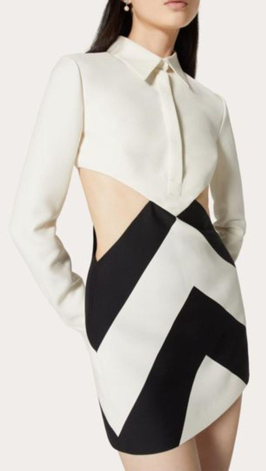 CREW NECK SHORT STRIPES  WOOL SILK LONG SLEEVES MINI DRESS