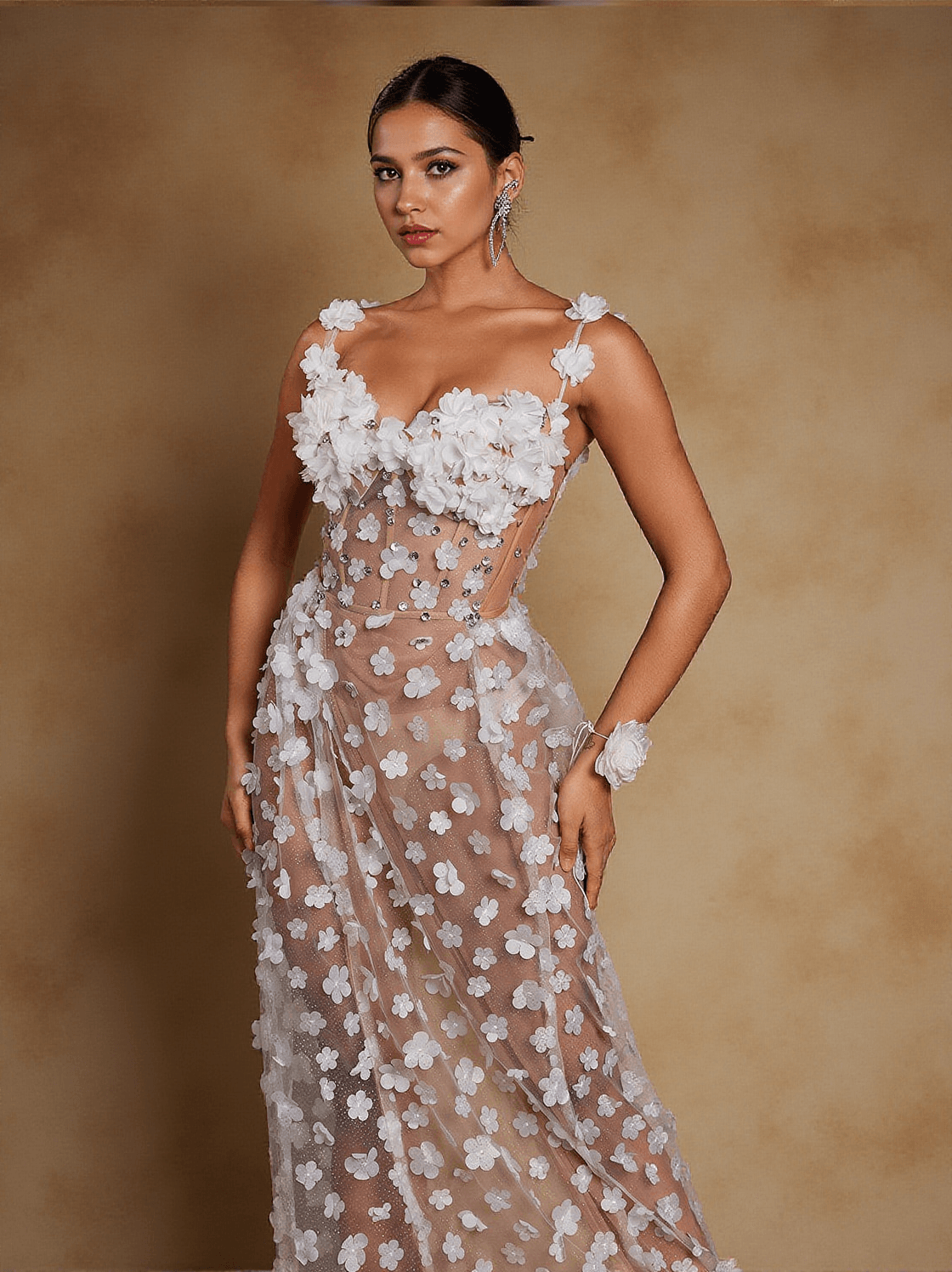 Oksana Spaghetti-Blumen-Korsett-Maxikleid