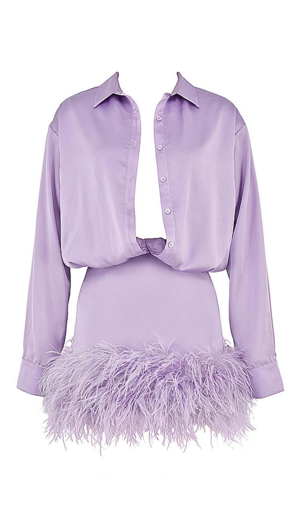 AIIZIE SATIN FEATHER SHIRT DRESS IN PURPLE - product image