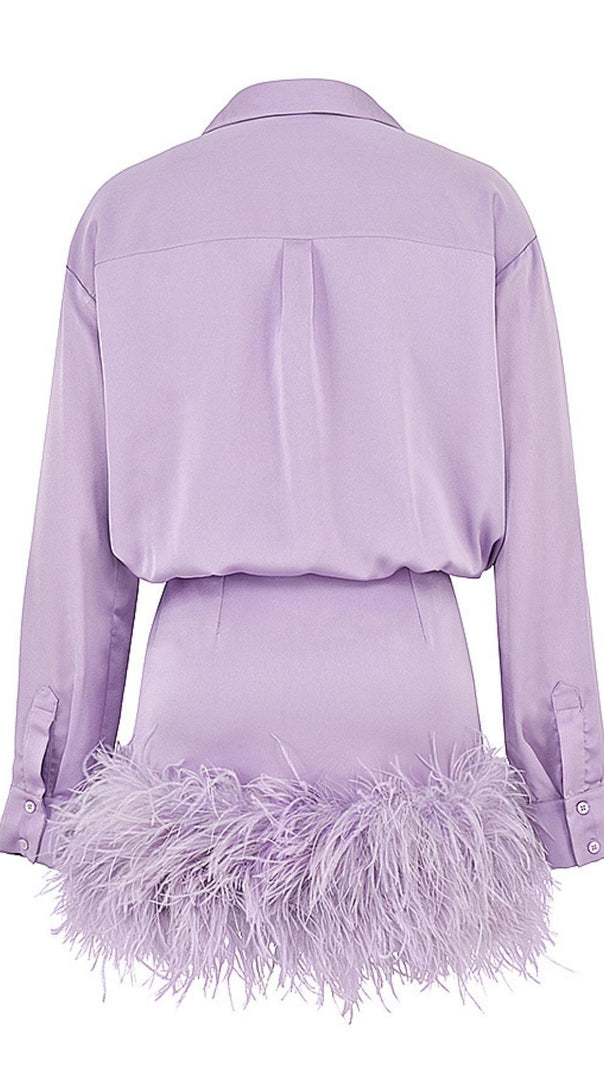 AIIZIE SATIN FEATHER SHIRT DRESS IN PURPLE - product image