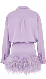 SATIN FEATHER SHIRT DRESS IN PURPLE