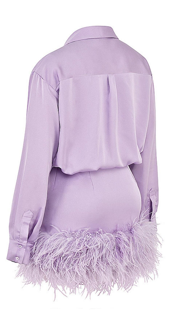 AIIZIE SATIN FEATHER SHIRT DRESS IN PURPLE - product image