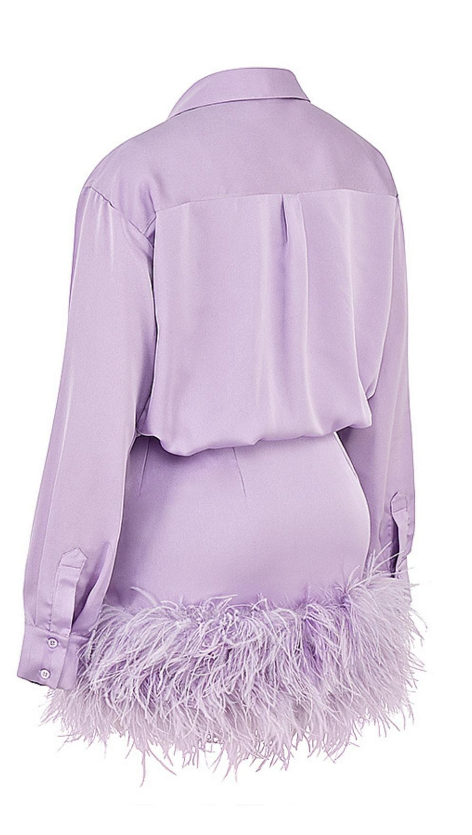 SATIN FEATHER SHIRT DRESS IN PURPLE