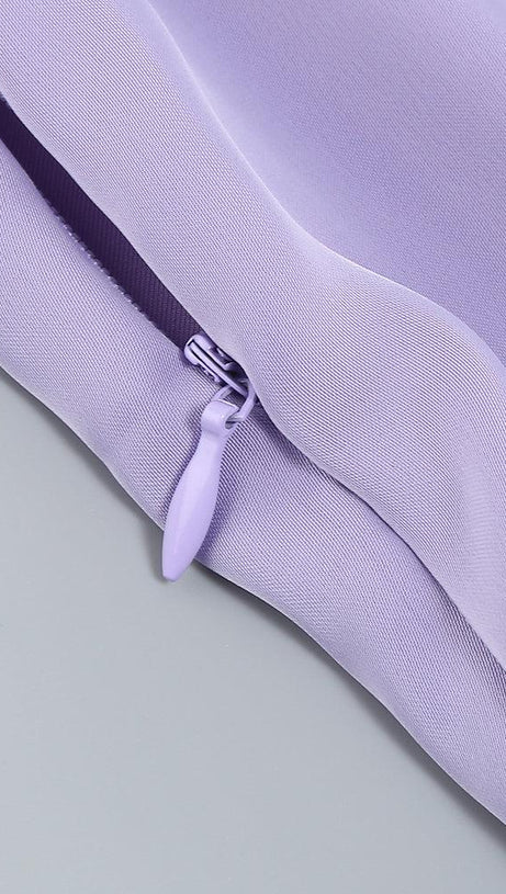 SATIN FEATHER SHIRT DRESS IN PURPLE